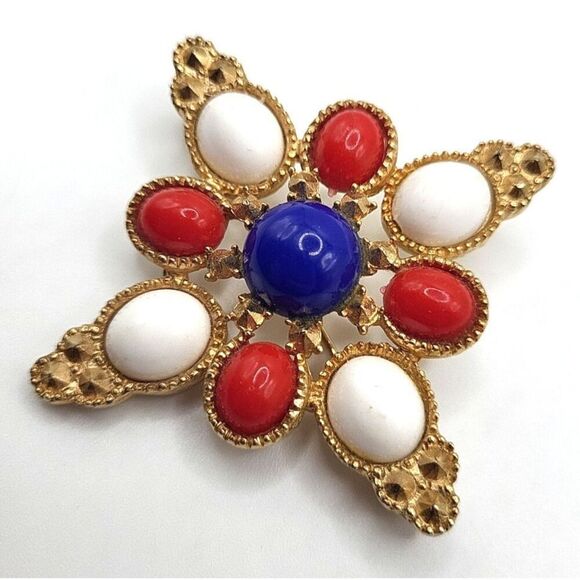 Vintage Sarah Cov Red White And Blue Cross Pin Brooch 2.5in - Picture 1 of 5